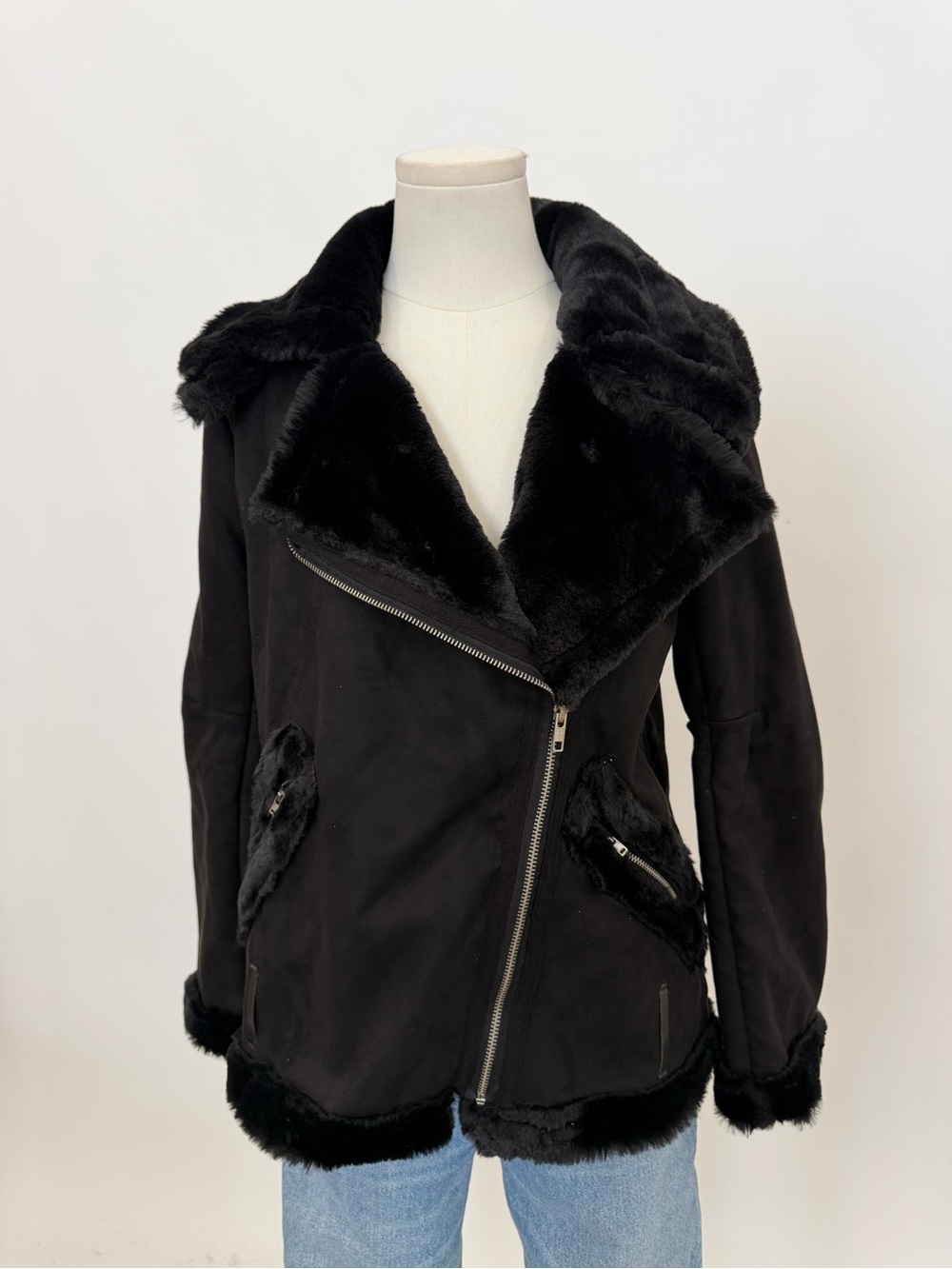 NWT Beach Riot Black Faux Fur and Suede Jacket